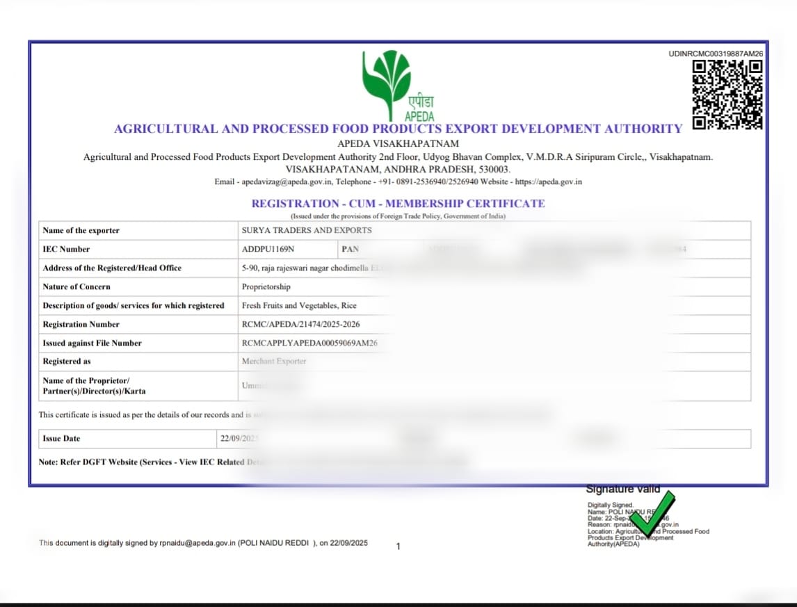 APEDA Certificate